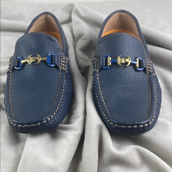 Phat Farm Blue and Gold Slip-On Loafers with Horse-Bit Detail - Picture 1 of 11
